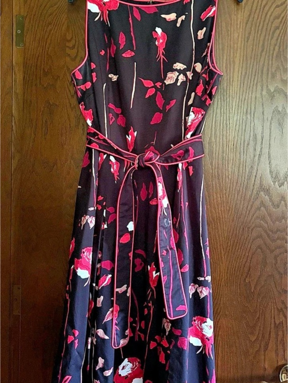 Talbots Floral Midi Dress in Black & Pink Size 14